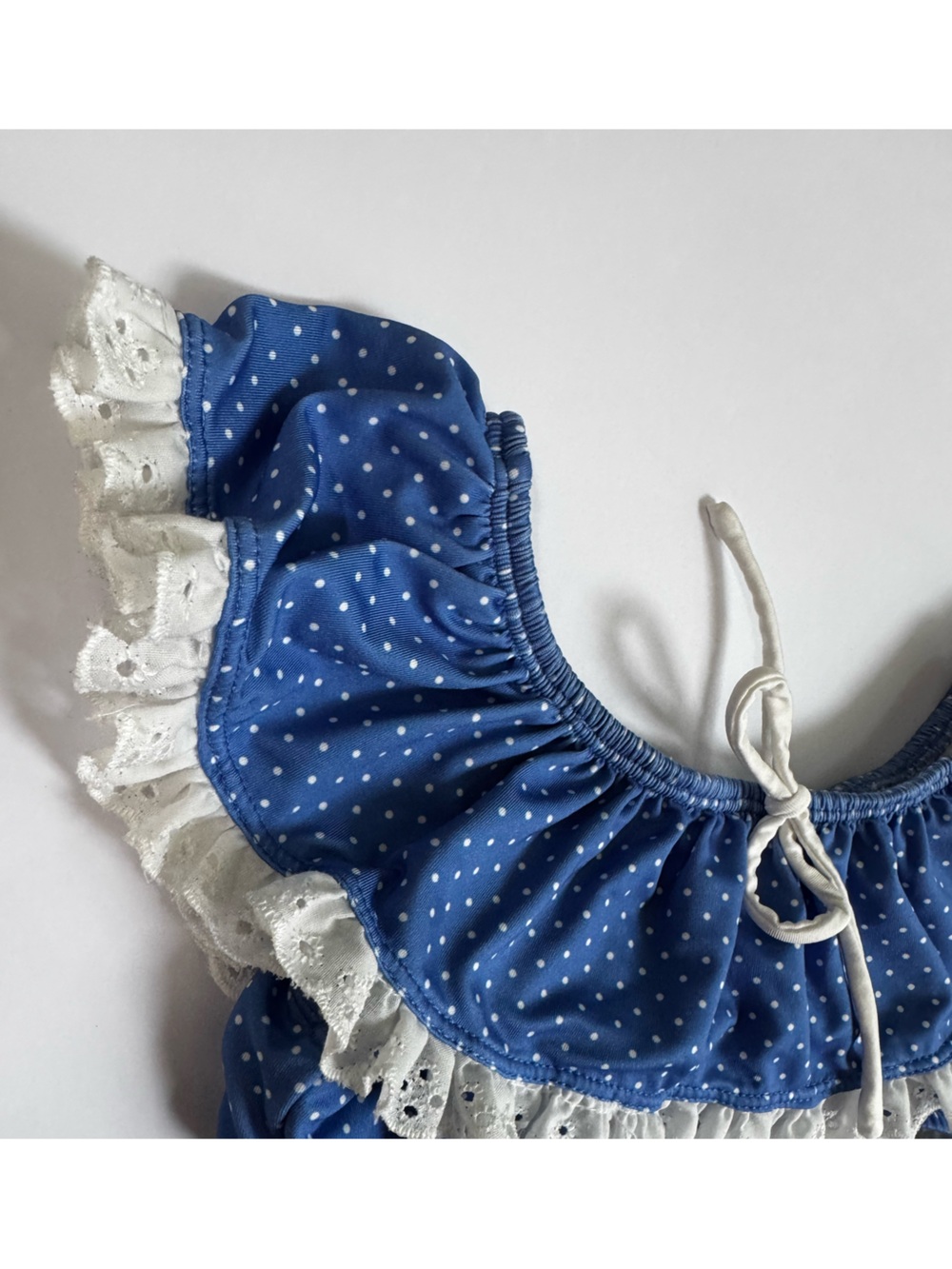 Wildling 4T Polka Dot Bikini Set Blue & White Eyelet Ruffle & Tie 2 pcs WDW Girl - Picture 8 of 11
